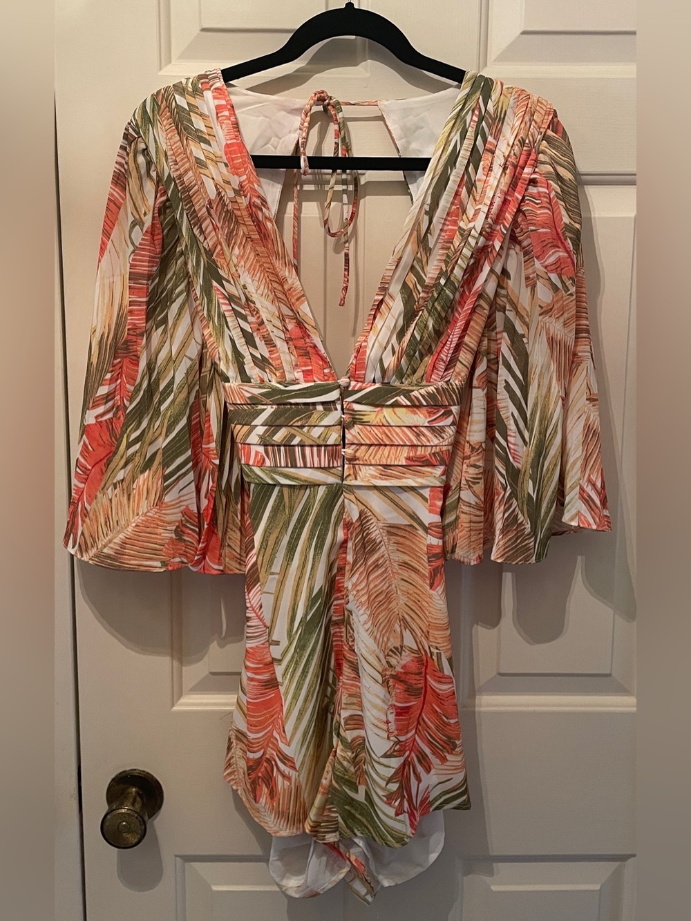 Tropical Leaf Print V-Neck Romper
